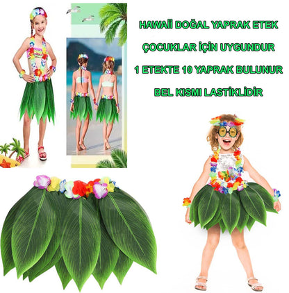Tropikal Esintili Hawaii Yapraklı Parti Eteği Çocuk Boy (5643)