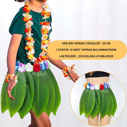 Tropikal Esintili Hawaii Yapraklı Parti Eteği Çocuk Boy (5643)