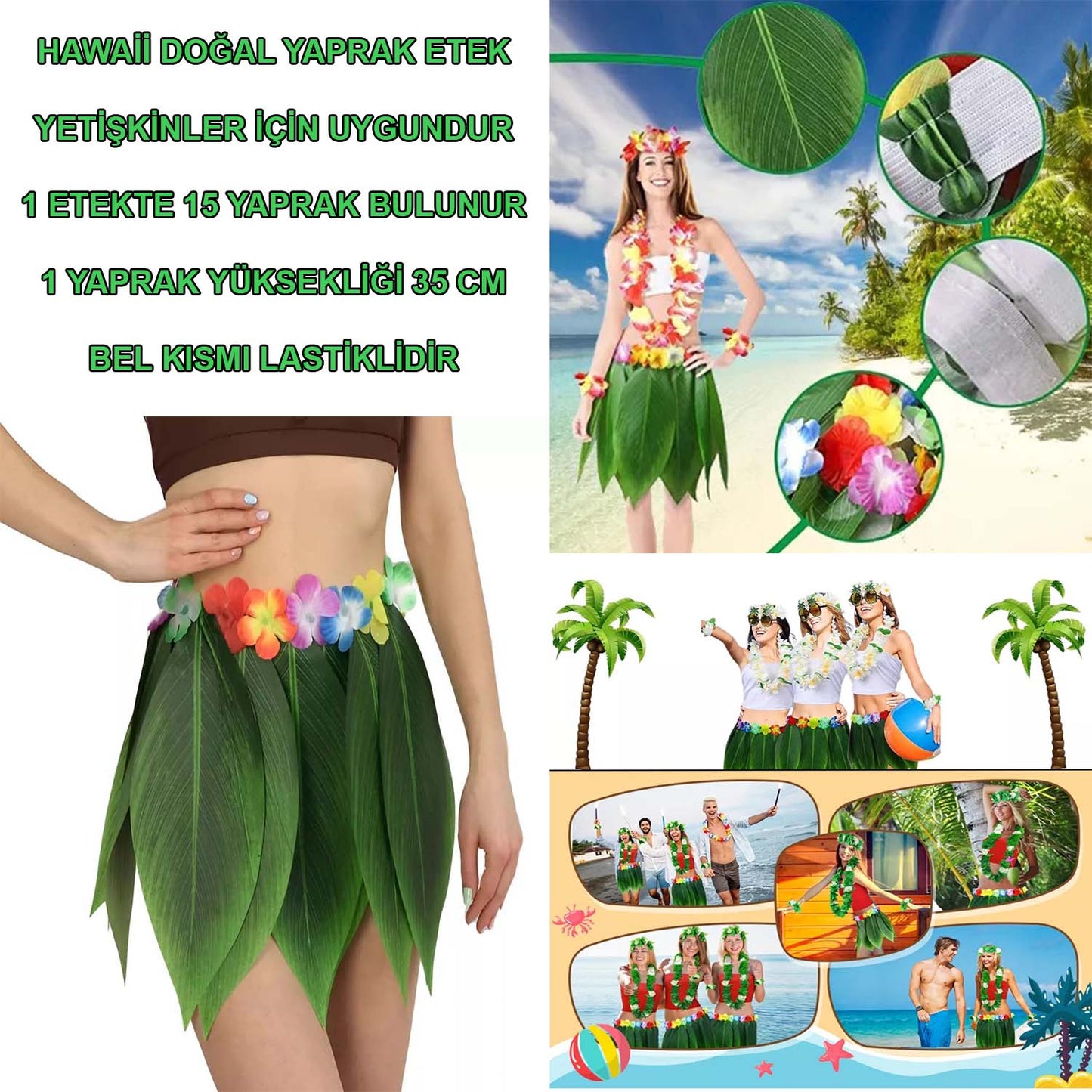 Tropikal Esintili Hawaii Yapraklı Parti Eteği Yetişkin Boy (5643)