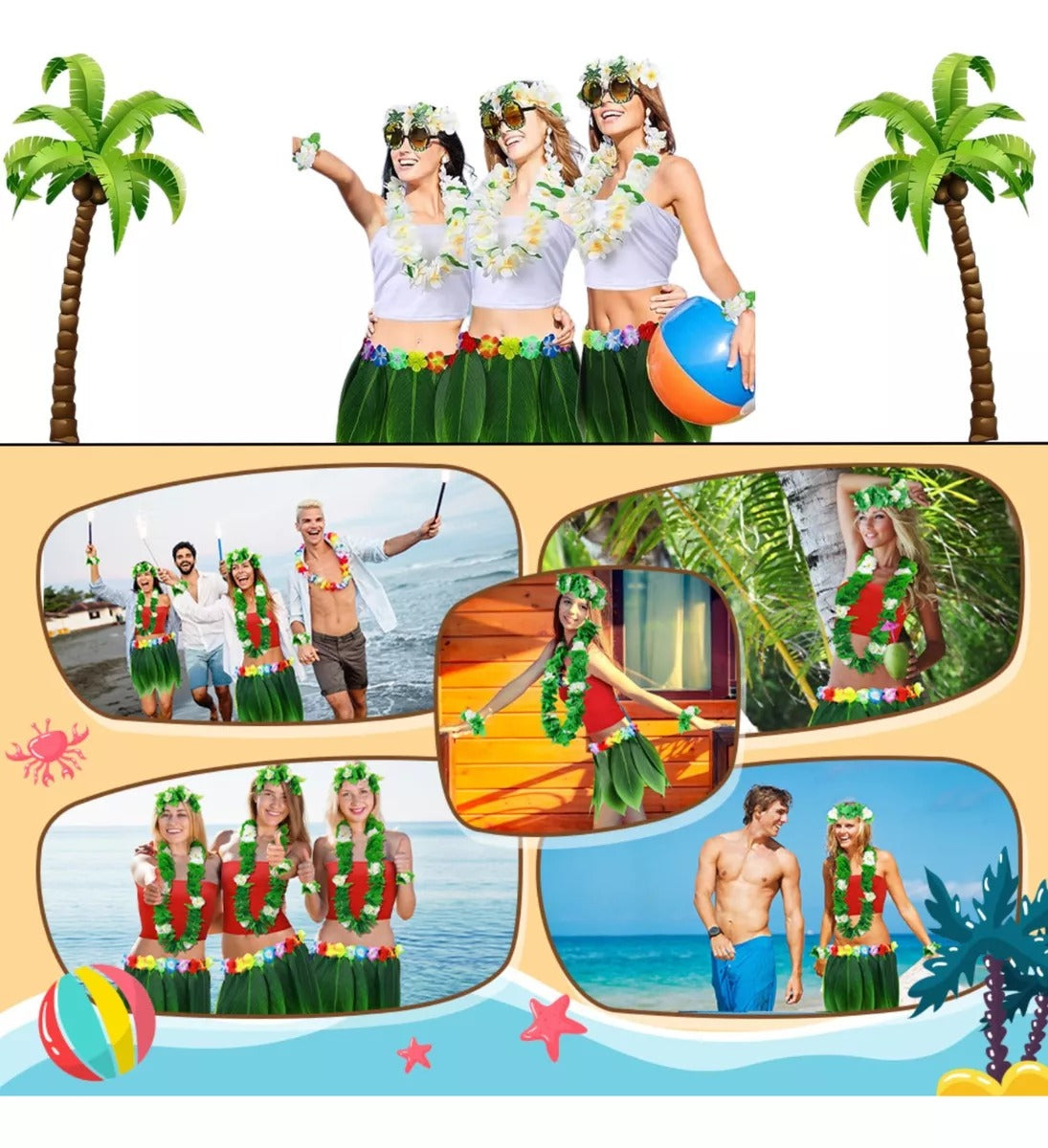 Tropikal Esintili Hawaii Yapraklı Parti Eteği Yetişkin Boy (5643)