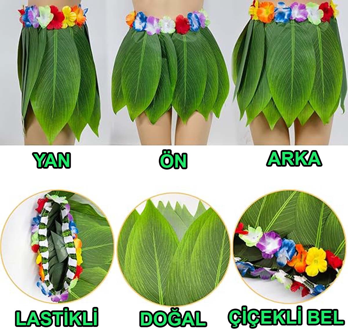 Tropikal Esintili Hawaii Yapraklı Parti Eteği Yetişkin Boy (5643)