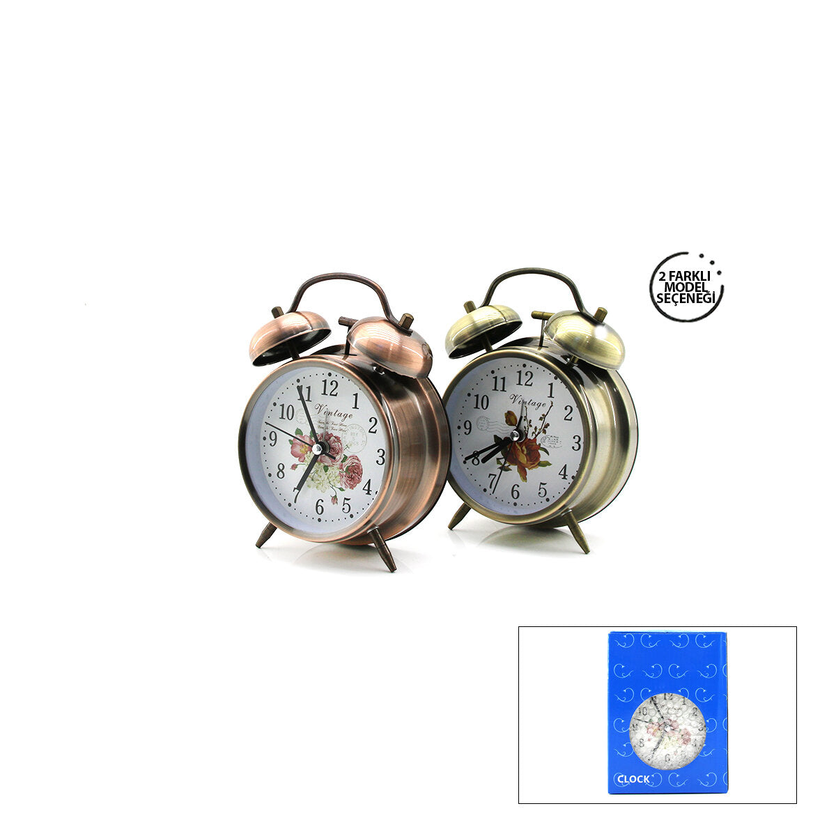 TWIN BELL ALARM CLOCK YUVARLAK MASA ÇALAR SAAT METAL KASA ESKİTME DESENLİ PİLLİ - IŞIKLI ÇAP: 10CM BGC-52 HERHANGİ BİR RENK GÖNDERİLİR (5643)