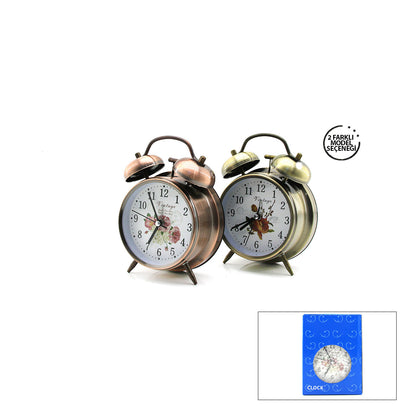 TWIN BELL ALARM CLOCK YUVARLAK MASA ÇALAR SAAT METAL KASA ESKİTME DESENLİ PİLLİ - IŞIKLI ÇAP: 10CM BGC-52 HERHANGİ BİR RENK GÖNDERİLİR (5643)