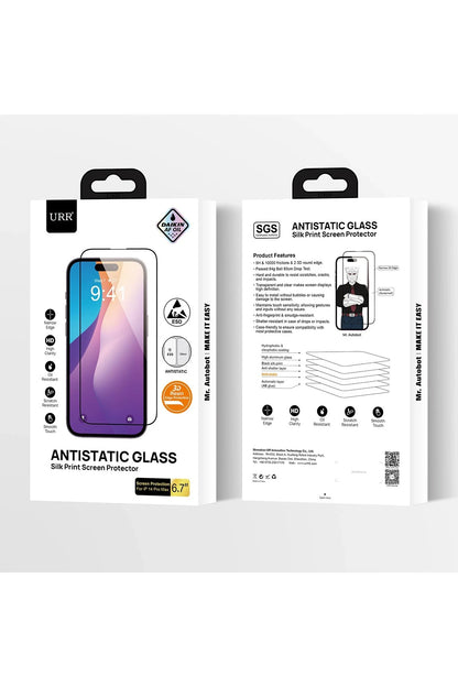 URR Apple iPhone 14 Pro Max 2.5D Antistatik Silkscreen Cam Ekran Koruyucu - Siyah