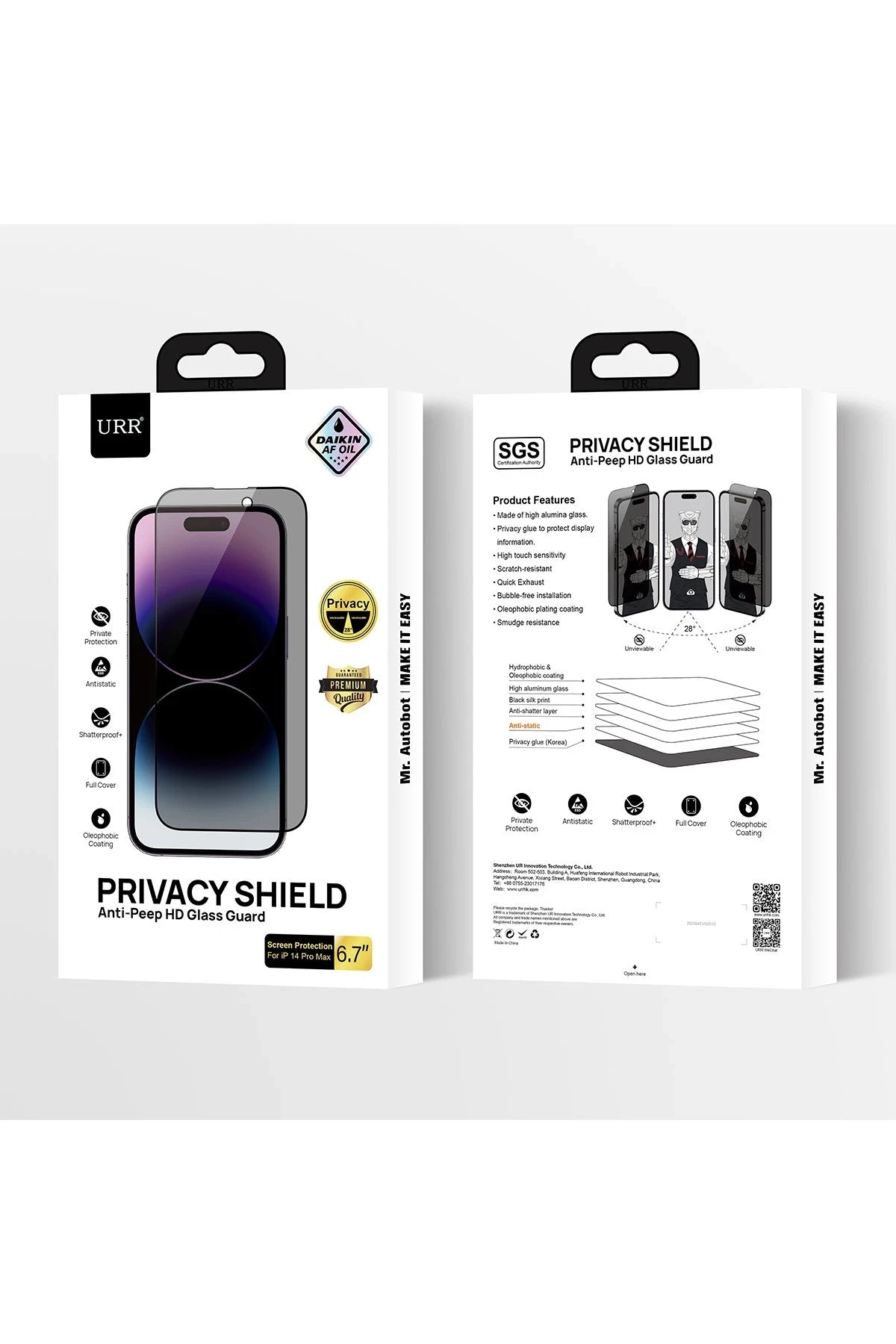 URR Apple iPhone 14 Pro Max HD Privacy Cam Ekran Koruyucu - Siyah