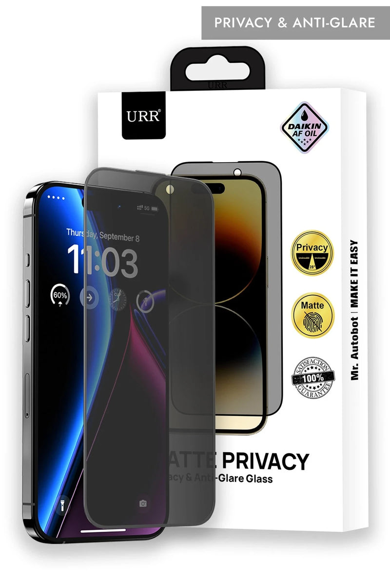 URR Apple iPhone 14 Pro Max Matte Privacy Cam Ekran Koruyucu - Siyah