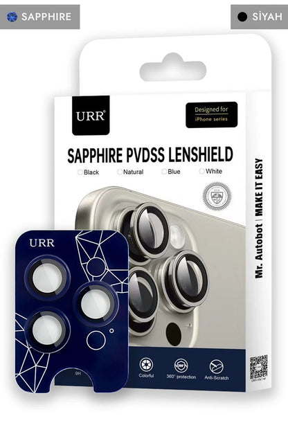 URR Apple iPhone 14 Pro Max Sapphire PVDSS Kamera Lens Koruyucu - Siyah