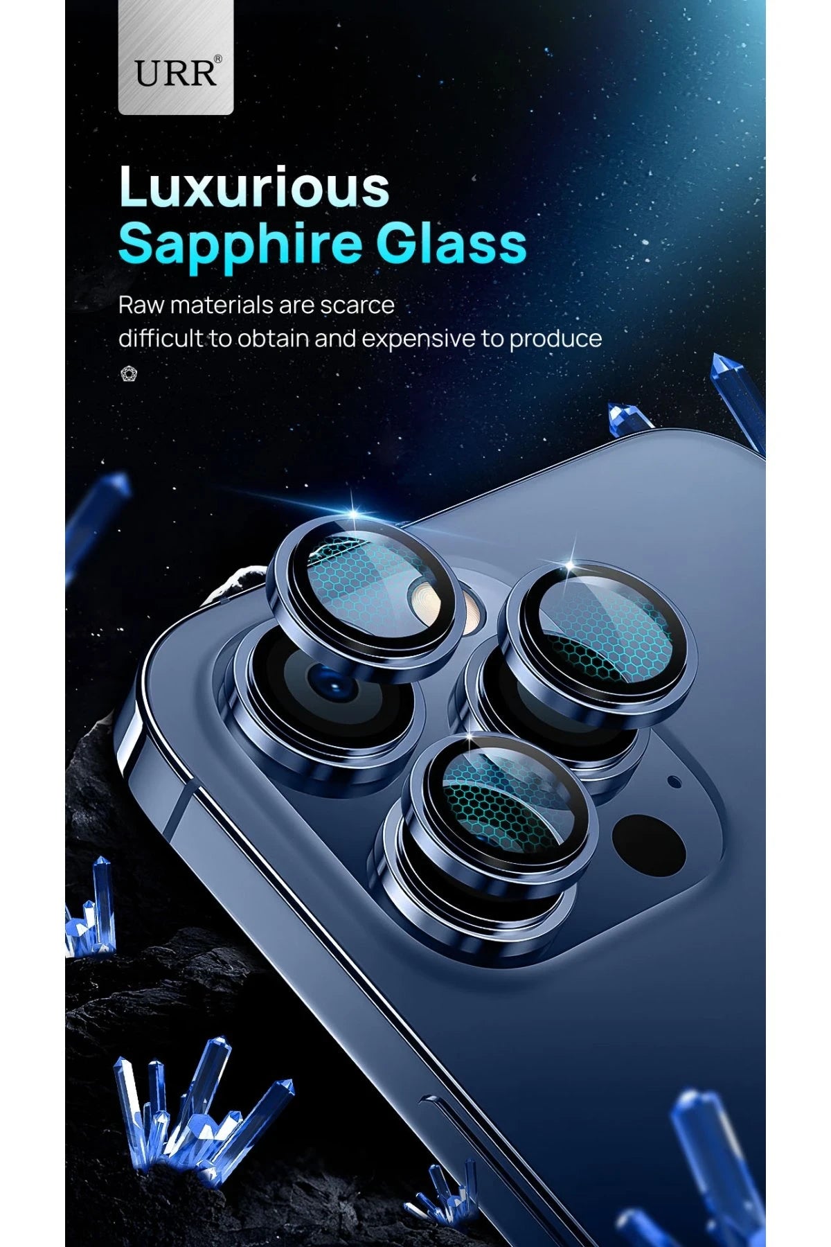 URR Apple iPhone 14 Pro Max Sapphire PVDSS Kamera Lens Koruyucu - Siyah