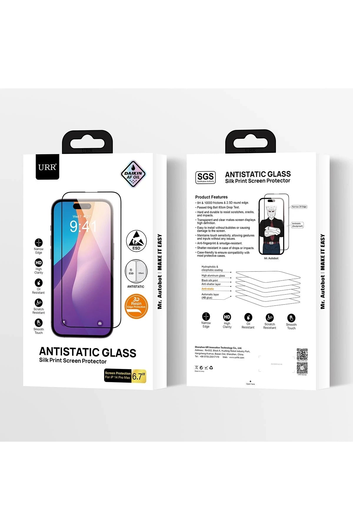 URR Apple iPhone 15 Pro 2.5D Antistatik Silkscreen Cam Ekran Koruyucu - Siyah