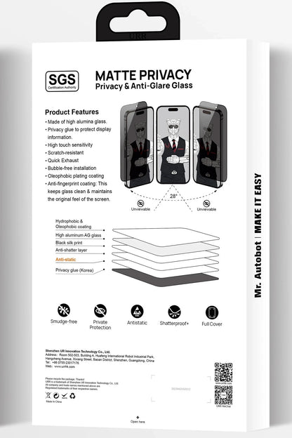 URR Apple iPhone 15 Pro 3D Matte Privacy Resin Edge Cam Ekran Koruyucu - Siyah
