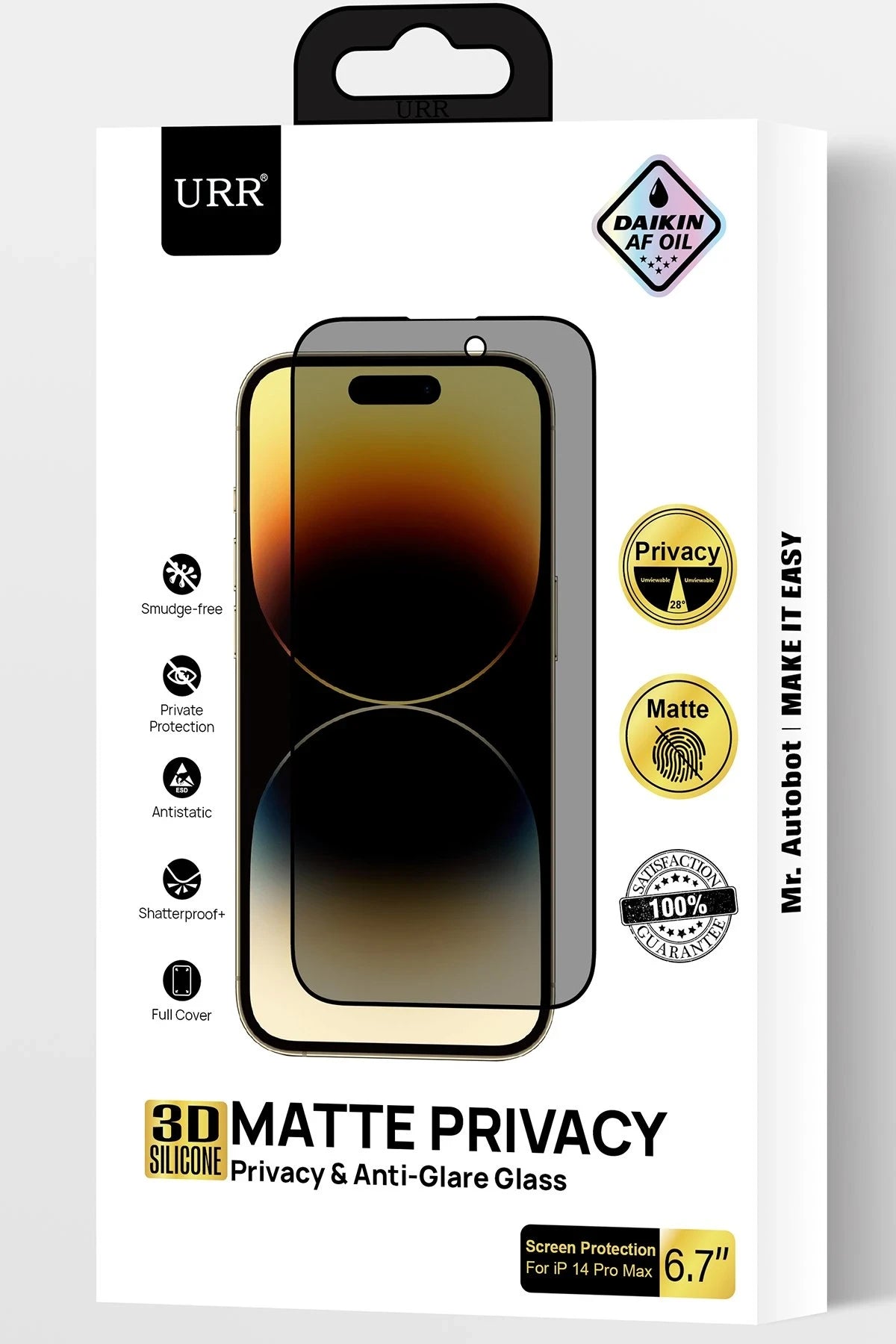 URR Apple iPhone 15 Pro Max 3D Matte Privacy Resin Edge Cam Ekran Koruyucu - Siyah