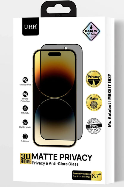 URR Apple iPhone 15 Pro Max 3D Matte Privacy Resin Edge Cam Ekran Koruyucu - Siyah
