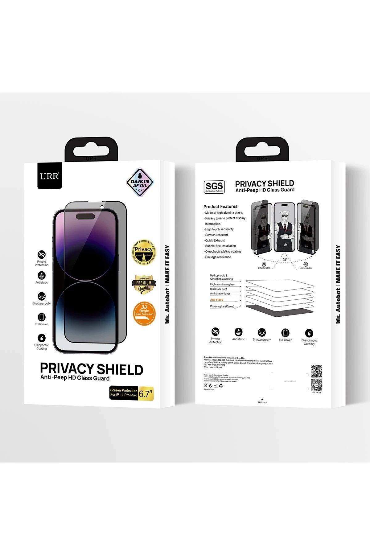 URR Apple iPhone 15 Pro Max 3D Privacy Resin Edge Cam Ekran Koruyucu - Siyah
