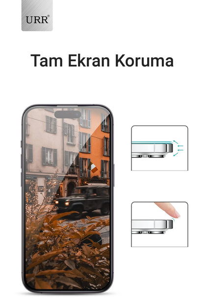 URR Apple iPhone 15 Pro Max 3D Privacy Resin Edge Cam Ekran Koruyucu - Siyah
