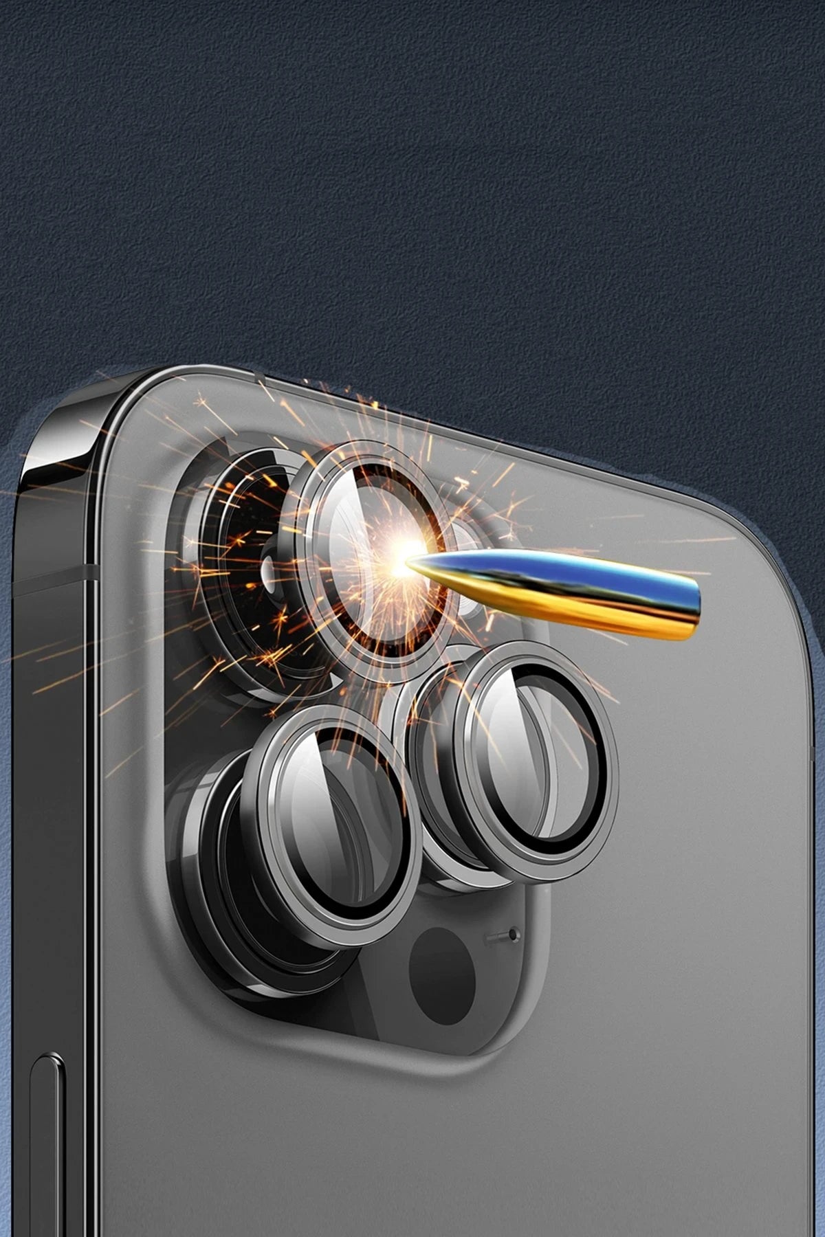 URR Apple iPhone 15 Pro Max 3D PVD Dioxide Kamera Lens Koruyucu - Gümüş