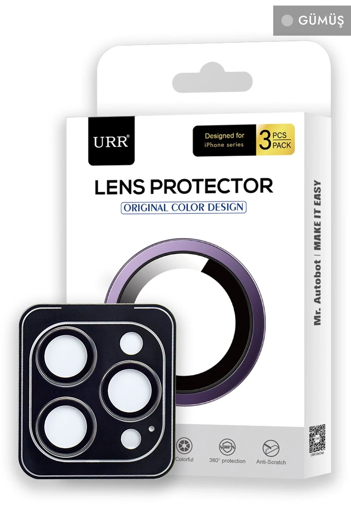 URR Apple iPhone 15 Pro Max 3D PVD Dioxide Kamera Lens Koruyucu - Gümüş