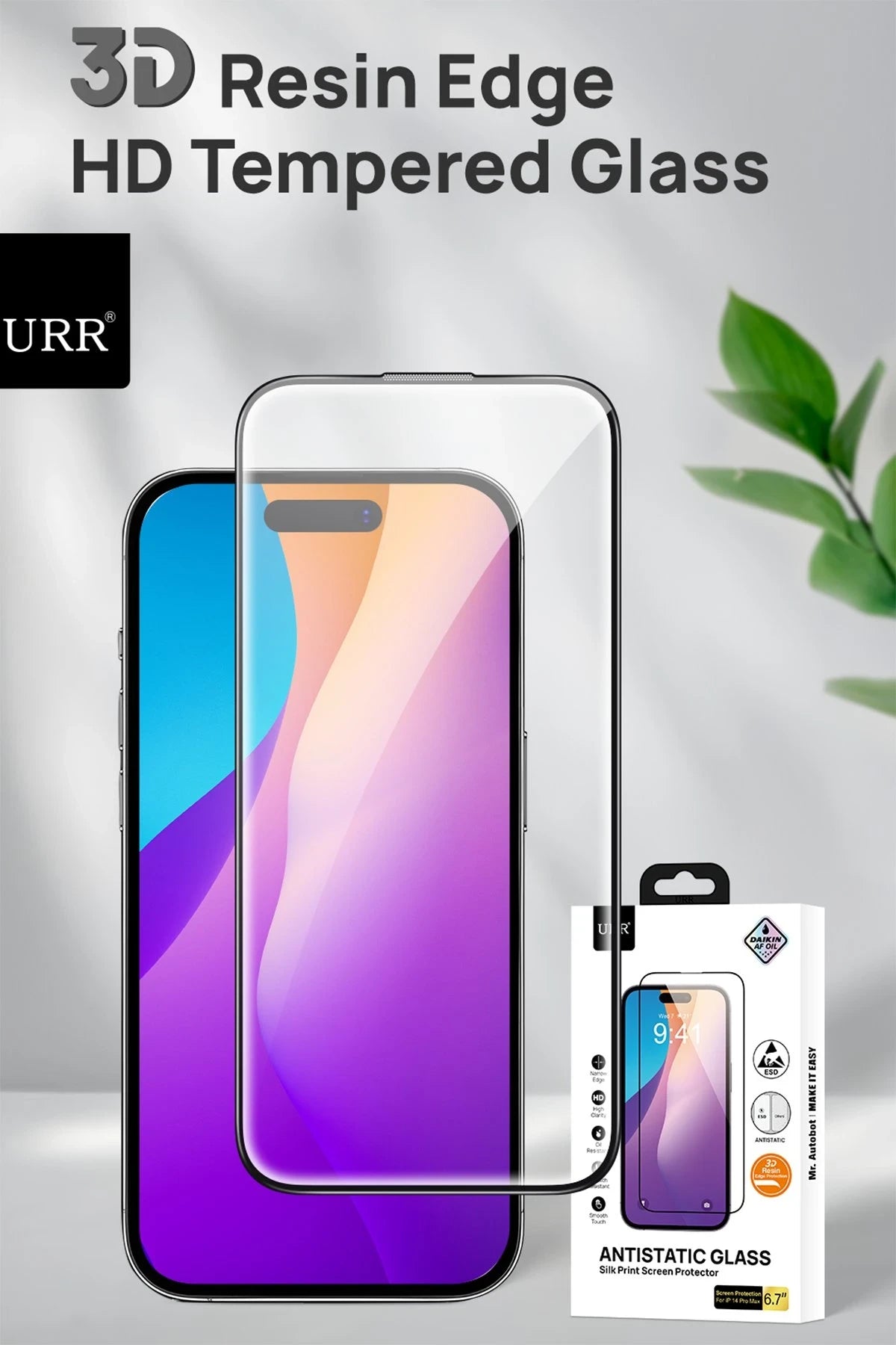 URR Apple iPhone 15 Pro Max 3D Resin Edge Cam Ekran Koruyucu - Siyah