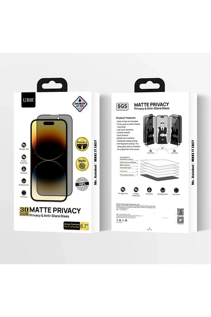 URR Apple iPhone 15 Pro Max HD Privacy Cam Ekran Koruyucu - Siyah