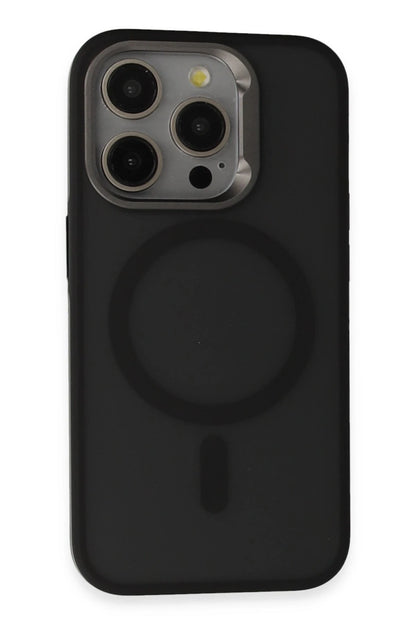 URR Apple iPhone 15 Pro Max Metal Frame Matte Magsafe Kapak - Siyah