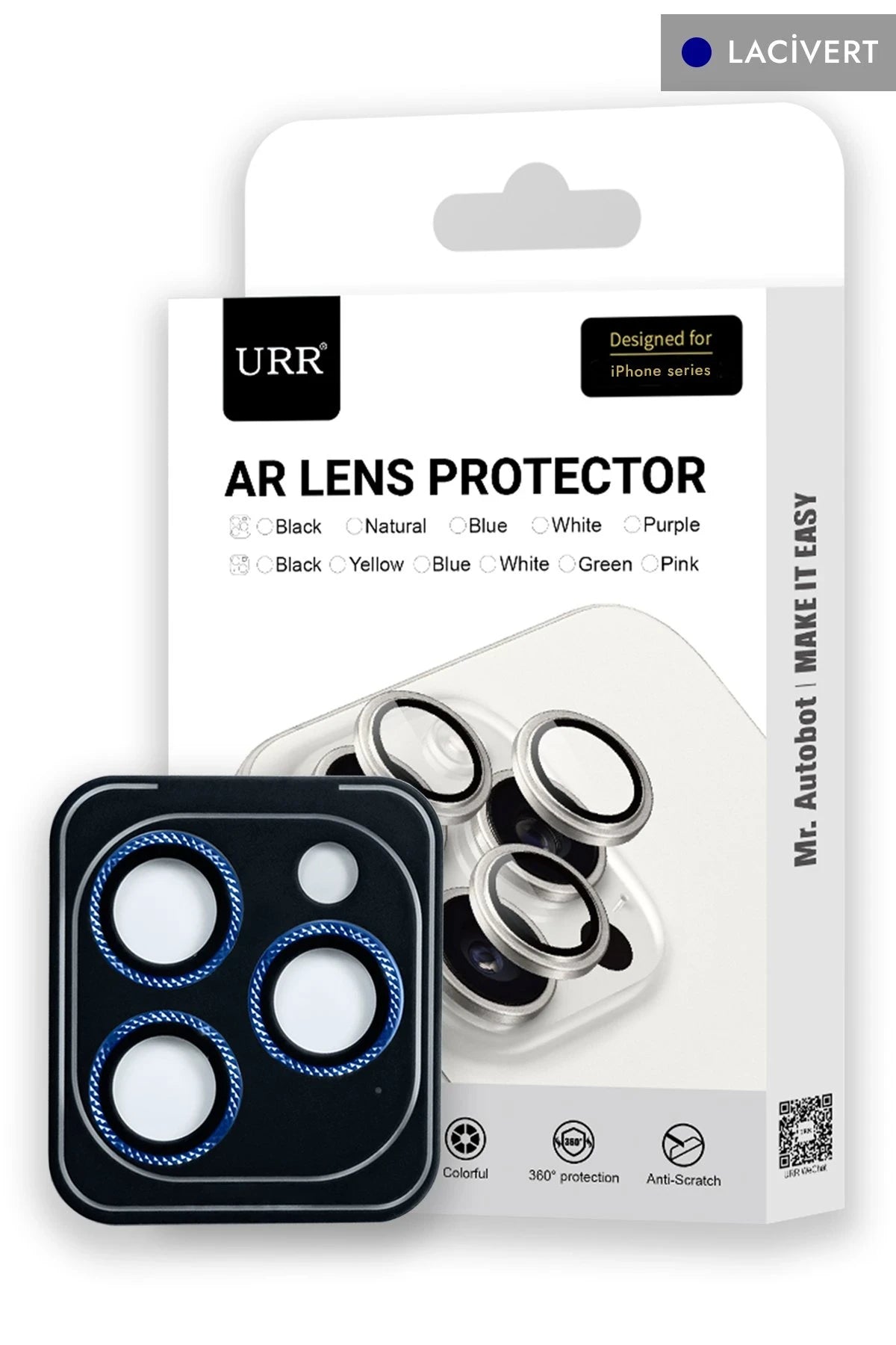 URR Apple iPhone 15 Pro Max Rhomb Snakeskin AR Kamera Lens Koruyucu - Lacivert