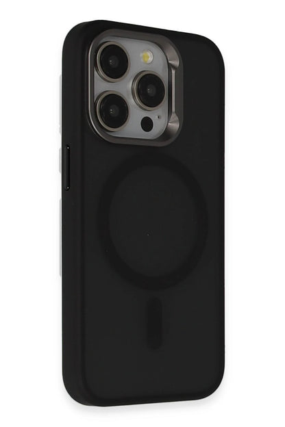 URR Apple iPhone 15 Pro Metal Frame Matte Magsafe Kapak - Siyah