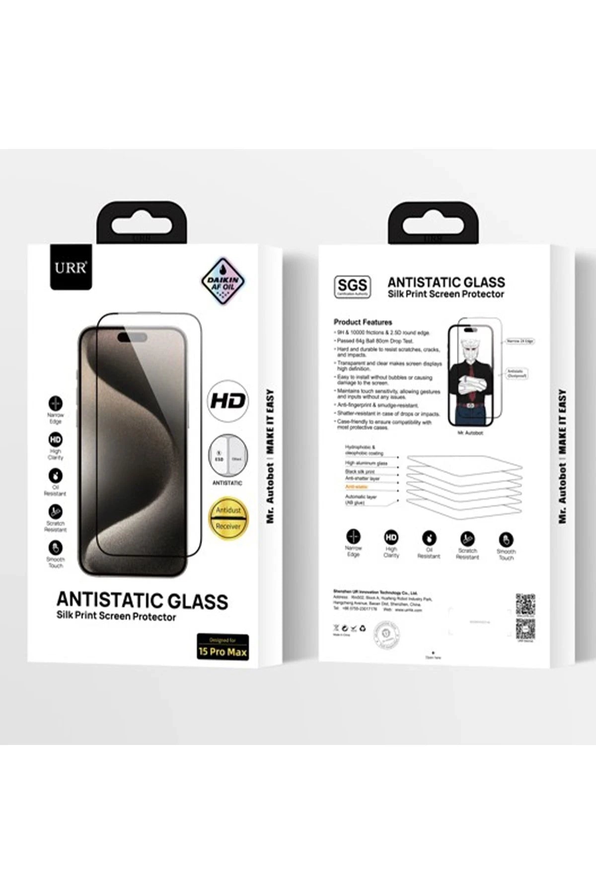 URR Apple iPhone 16 Pro Max 2.5D Antistatik Silkscreen Cam Ekran Koruyucu - Siyah