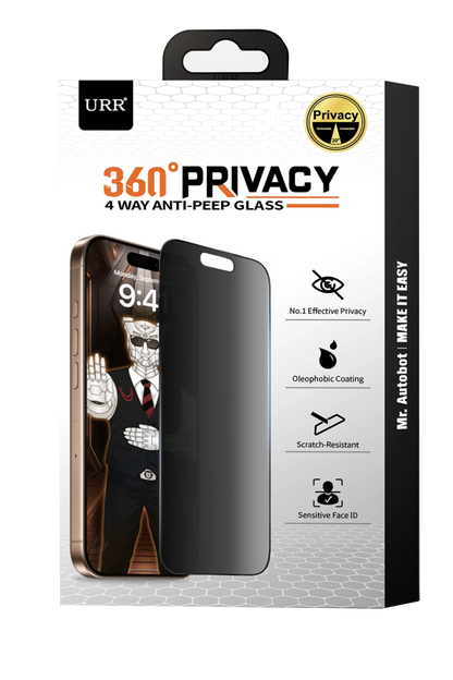 URR Apple iPhone 16 Pro Max 4 Way Anti Spy 360 Privacy Cam Ekran Koruyucu - Siyah