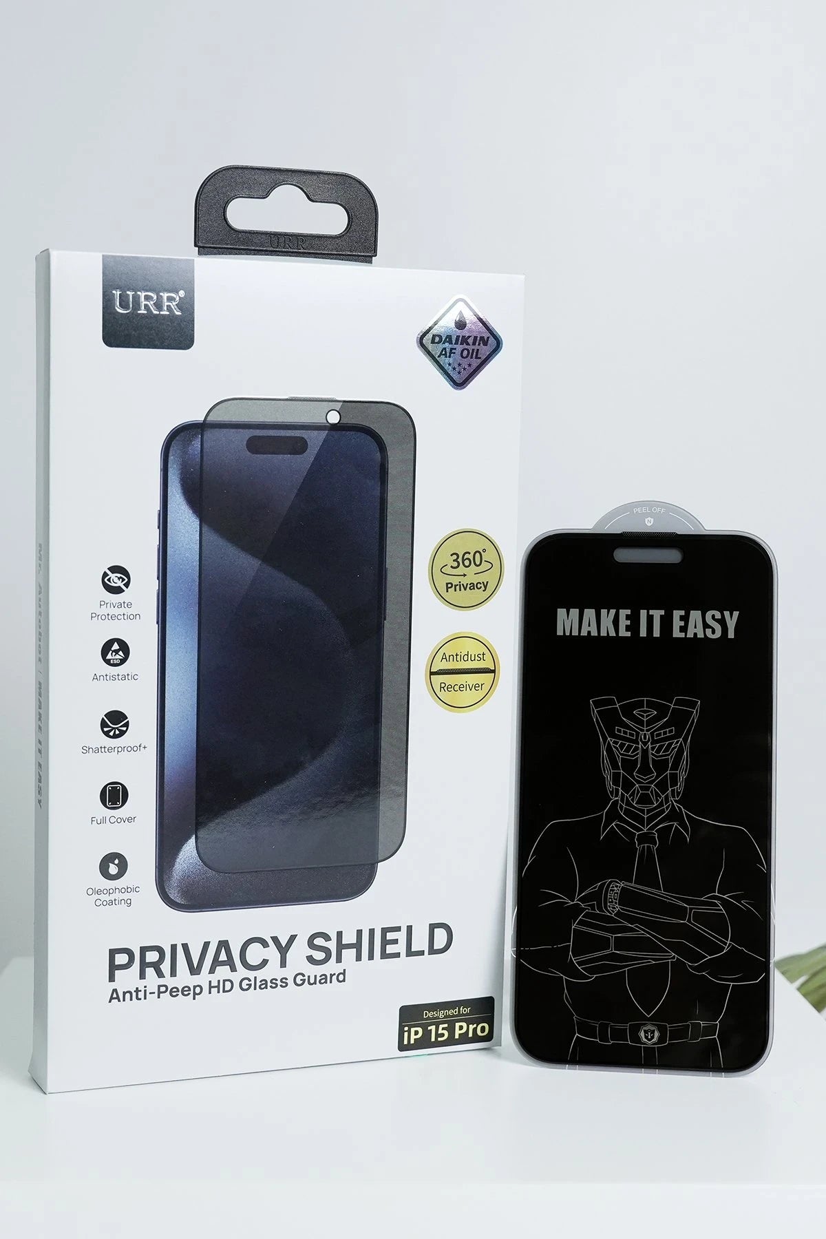URR Apple iPhone 16 Pro Max 4 Way Anti Spy 360 Privacy Cam Ekran Koruyucu - Siyah