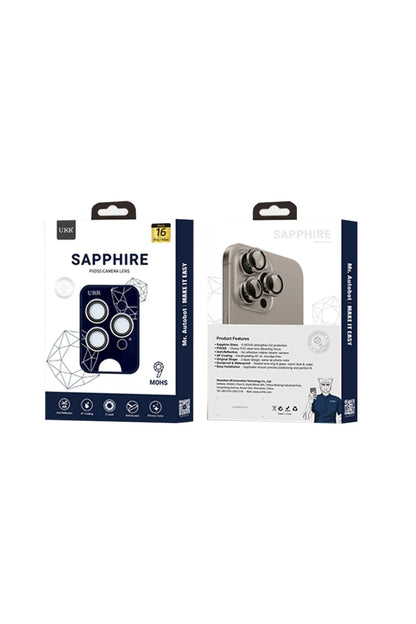 URR Apple iPhone 16 Pro Max Sapphire PVDSS Kamera Lens Koruyucu - Siyah