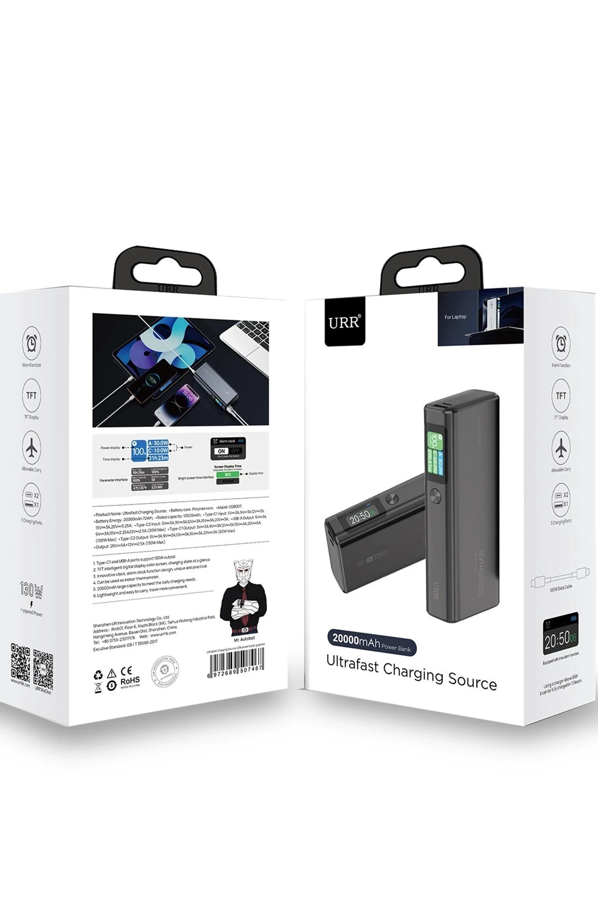URR Ultrafast Charging Source 130W 20.000 mAh PD Powerbank - Siyah