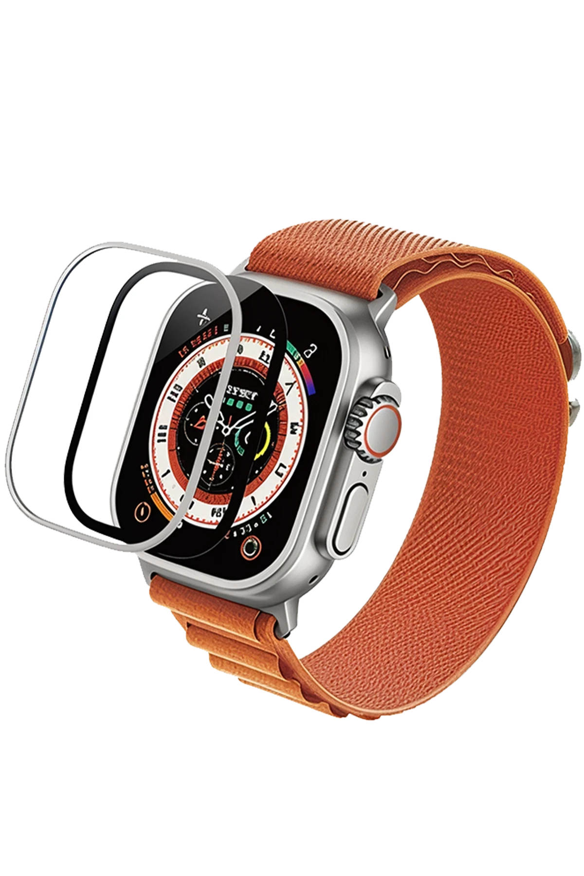 URR Apple Watch Ultra 2 49mm 3D Full Glue 2in1 Saat Cam Ekran Koruyucu - Siyah