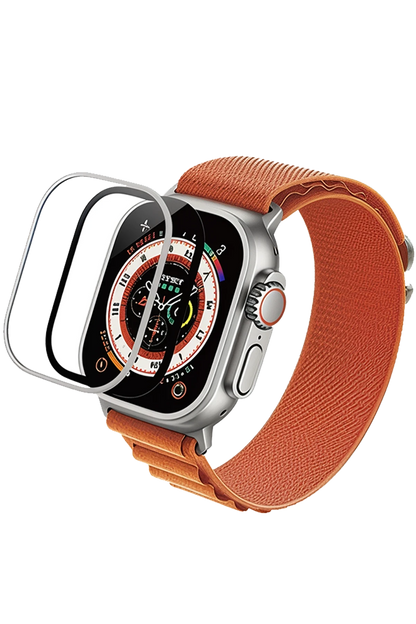 URR Apple Watch Ultra 2 49mm 3D Full Glue 2in1 Saat Cam Ekran Koruyucu - Siyah