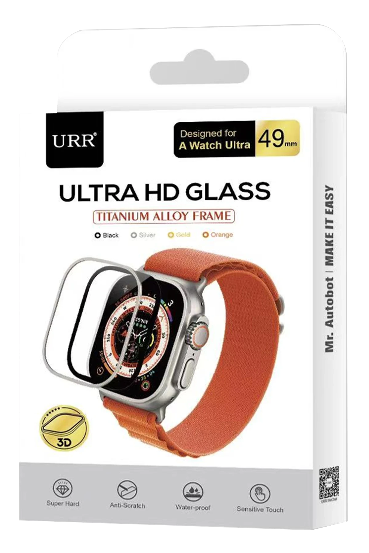 URR Apple Watch Ultra 2 49mm 3D Full Glue 2in1 Saat Cam Ekran Koruyucu - Siyah