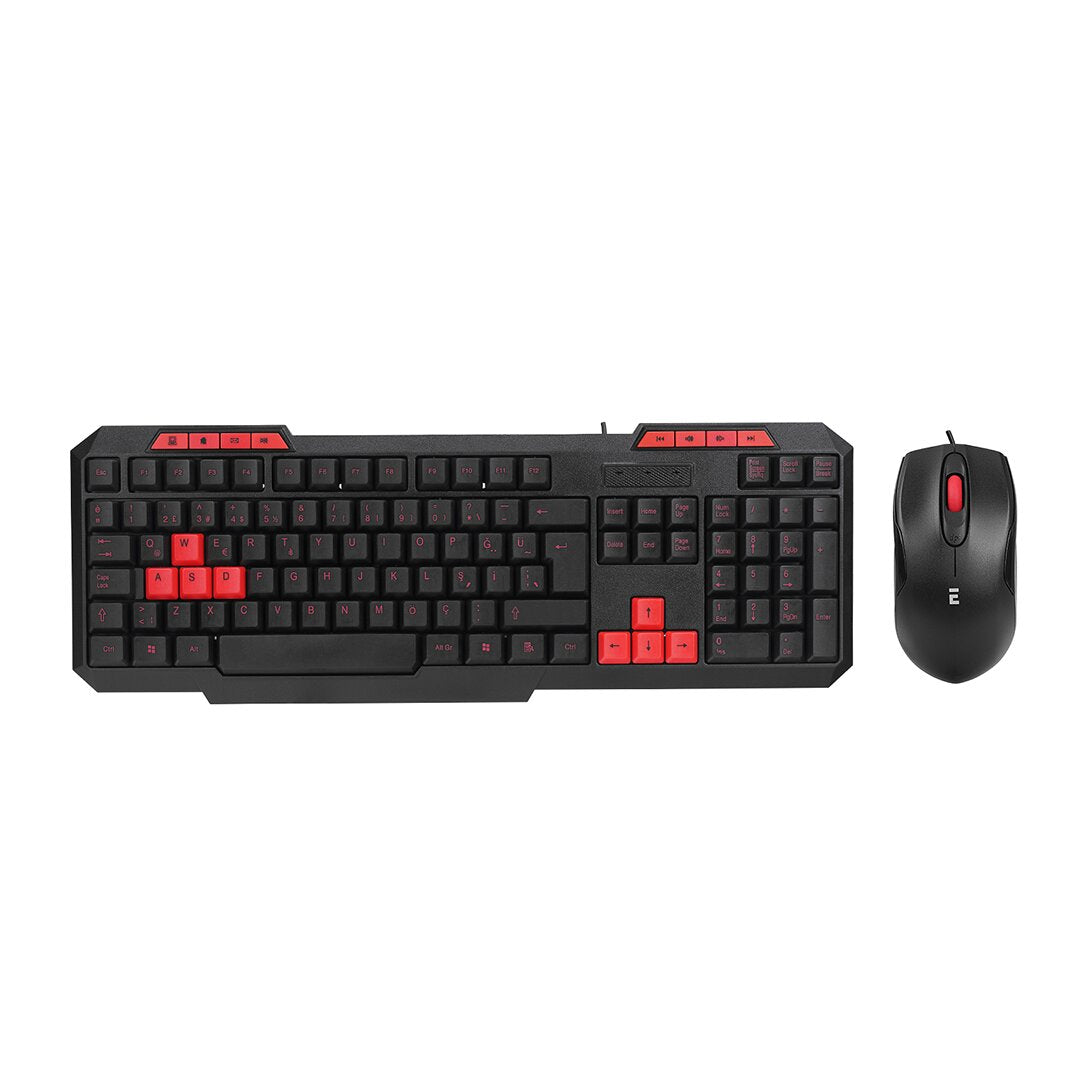 USB KABLOLU KLAVYE - MOUSE SET KIRMIZI TUŞLU Q KLAVYE 1600DPI MOUSE (5643)