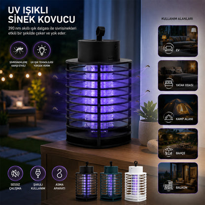 USB ŞARJLI - 2 RENK IŞIK ASMA APARAT - SESSİZ ÇALIŞMA UV IŞIKLI SİNEK KOVUCU HS-373 (5643)