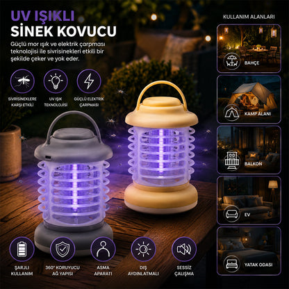 USB ŞARJLI - 2 RENK IŞIK ASMA APARAT - SESSİZ ÇALIŞMA UV IŞIKLI SİNEK KOVUCU HS-376 (5643)