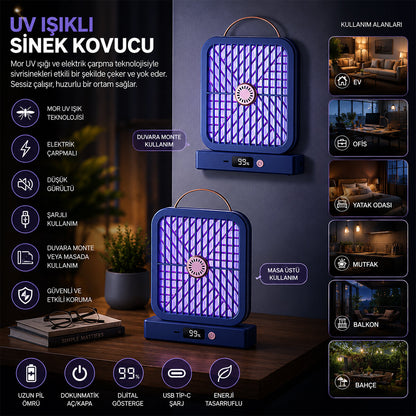 USB ŞARJLI - ELEKTRİK ÇARPMALI - DİJİTAL EKRAN ASMA APARAT - SESSİZ ÇALIŞMA UV IŞIKLI SİNEK KOVUCU HS-371 (5643)