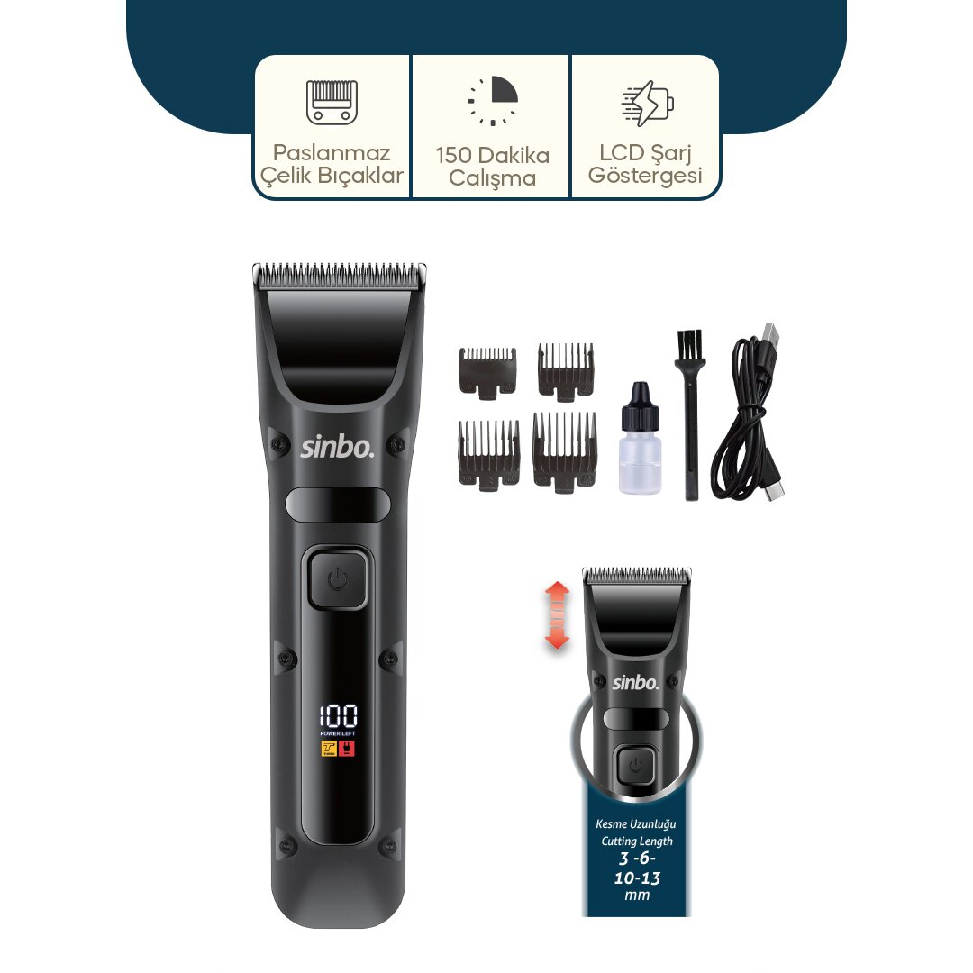 USB ŞARJLI - LCD GÖSTERGELİ SAÇ - SAKAL KESME TRAŞ MAKİNESİ SHC-1911 (5643)