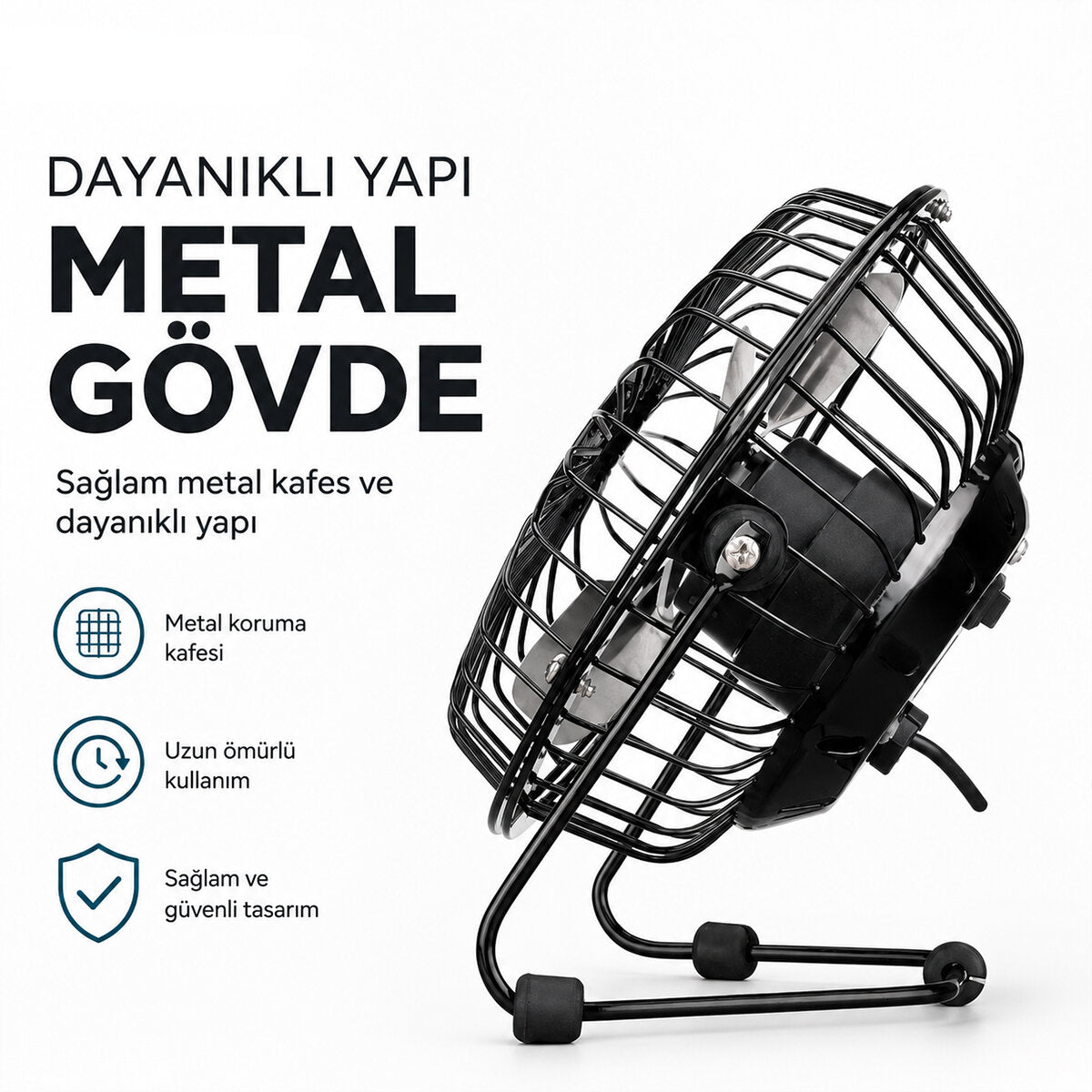USB ŞARJLI - METAL GÖVDE 14.5X7.5X15CM MİNİ MASAÜSTÜ FAN - VANTİLATÖR EFN-482 (5643)