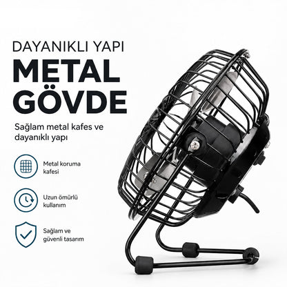 USB ŞARJLI - METAL GÖVDE 14.5X7.5X15CM MİNİ MASAÜSTÜ FAN - VANTİLATÖR EFN-482 (5643)