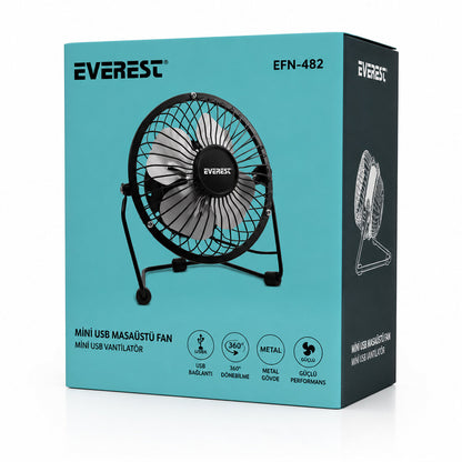 USB ŞARJLI - METAL GÖVDE 14.5X7.5X15CM MİNİ MASAÜSTÜ FAN - VANTİLATÖR EFN-482 (5643)