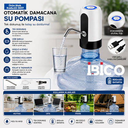 USB ŞARJLI - OTOMATİK DAMACANA SU POMPASI 4W - 800mAH İ11-071 (5643)