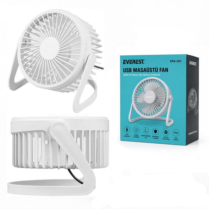 USB ŞARJLI - PVC GÖVDE 14.5X14.1CM MASA ÜSTÜ FAN - VANTİLATÖR EFN-505 (5643)