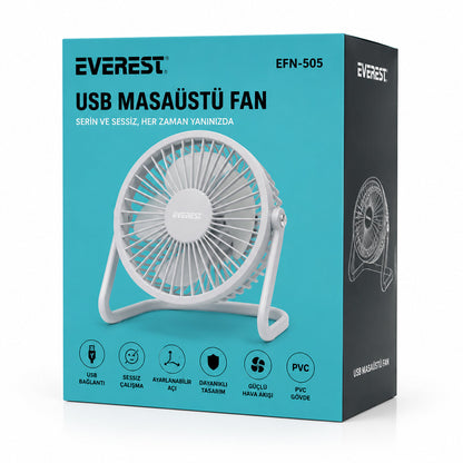 USB ŞARJLI - PVC GÖVDE 14.5X14.1CM MASA ÜSTÜ FAN - VANTİLATÖR EFN-505 (5643)