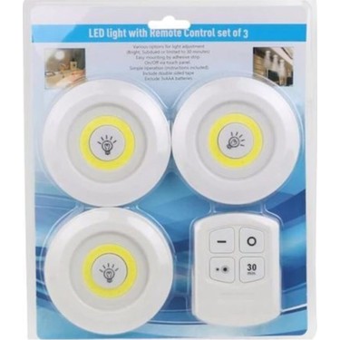Uzaktan Kumandalı Yapışkanlı Kablosuz Pilli LED 3’lü (5643)