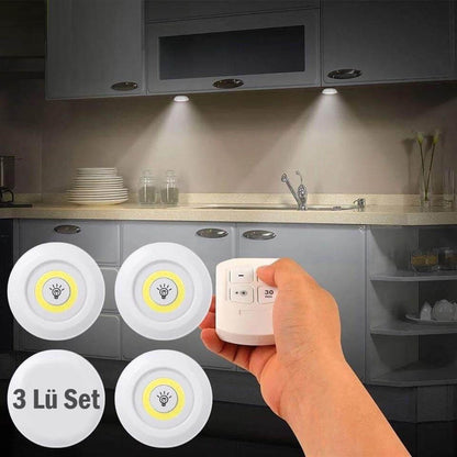 Uzaktan Kumandalı Yapışkanlı Kablosuz Pilli LED 3’lü (5643)