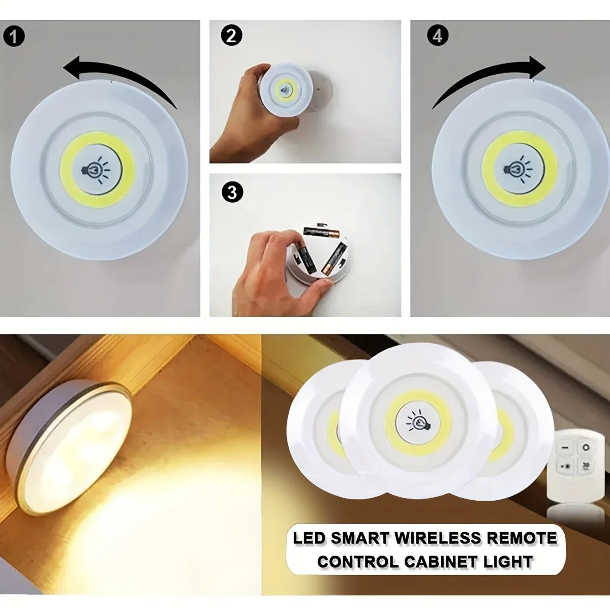 Uzaktan Kumandalı Yapışkanlı 3'lü Led Spot Lamba (5643)