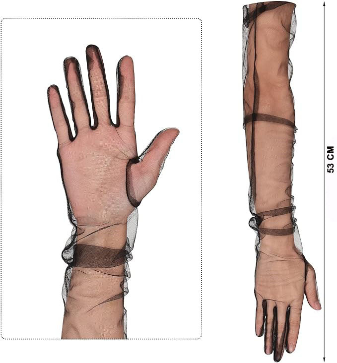 Uzun Boy Likralı Siyah Renk Yetişkin Mega Tül Eldiven 53 cm (5643)