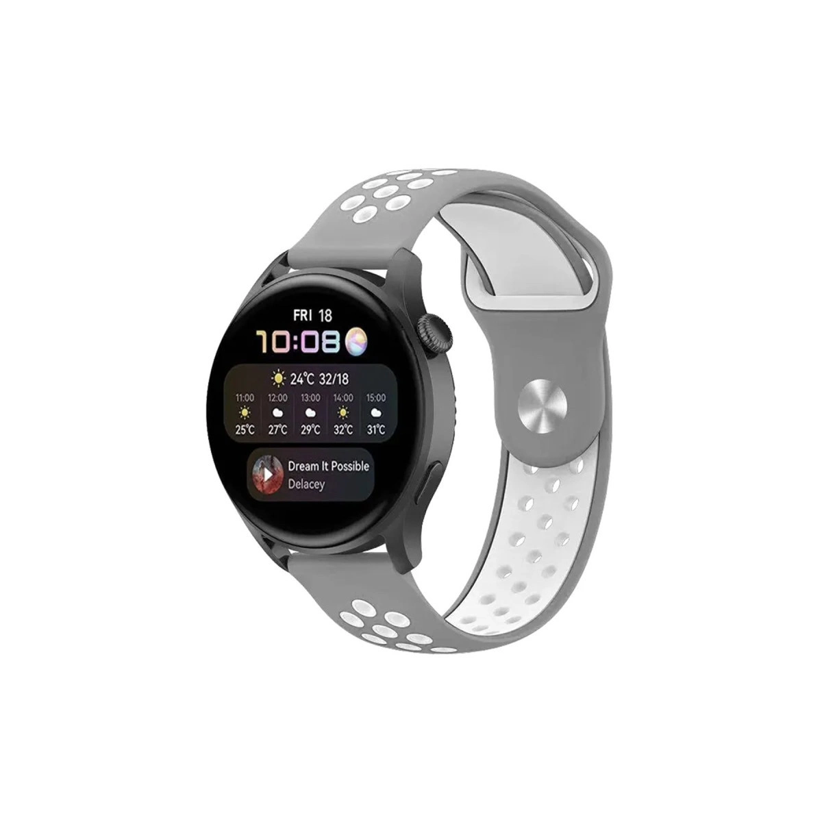 Watch 20mm Spor Delikli Kordon - Gri-beyaz
