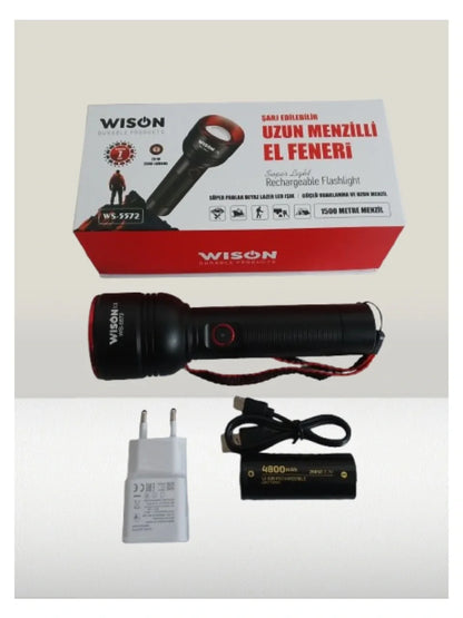 WISON WS-5572 20W Uzun Menzilli Şarjlı Metal El Feneri (5643)
